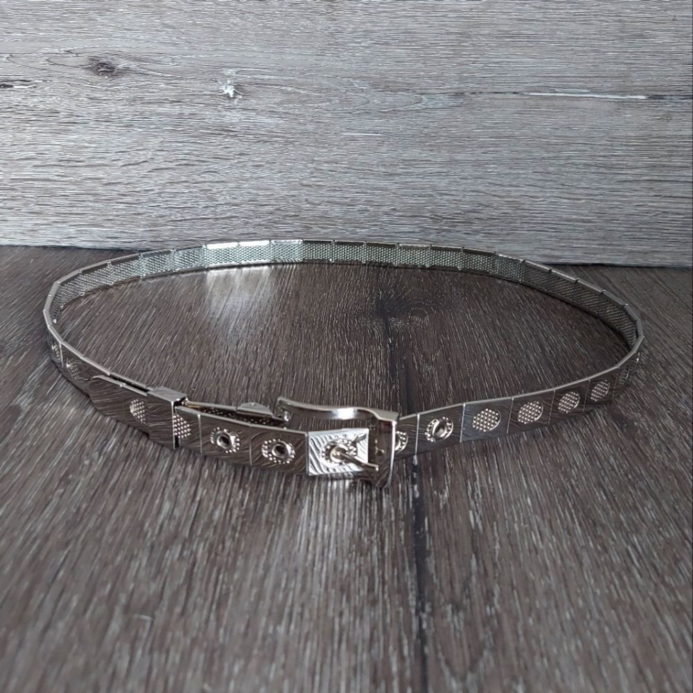 Metal Link Belt | Silver Tone Metal with Mesh Accent | Skinny Belt - 35.5" Long